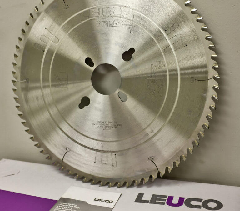 individual EMS Leuco blade tool leaning against wall on leuco box
