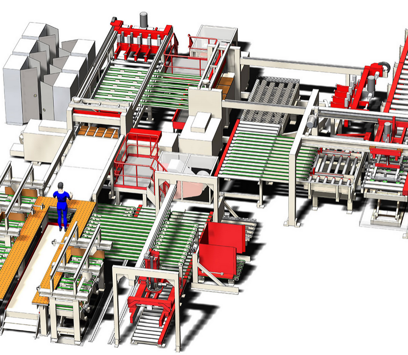 a 3d drawing of a angular plant processing line 