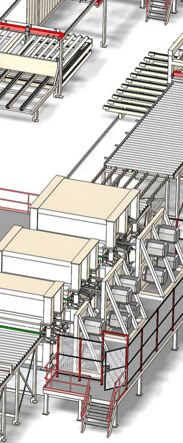 a 3d drawing of a book saw production line